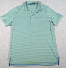 RALPH LAUREN RLX Men Shirt Polo Large Green Blue Striped Short Sleeve Knit Golf