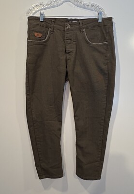 WAM Denim Mens Slim Fit Green Jeans Size 34