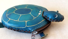 Genuine Leather Handmade Sea Turtle Animal Coin Purse Keychain Wallet Cardholder