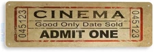 Admit One Movie Ticket Sign, Carnival Cinema Home Movie Theater Tin Sign D182
