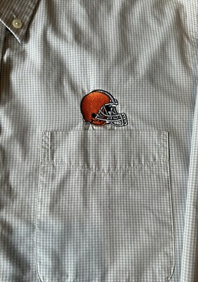 cleveland browns dress shirt Mens Antigua NFL Cleveland Browns Logo Tan Dress Shirt L Large Button  Cotton