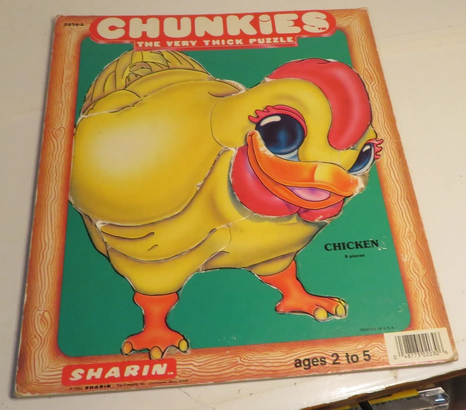 Vintage 1985 Sharin Toy Company Chunkies Tray Puzzle CHICKEN 8 Pc Very Thick - Image 2 of 4