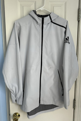 Men s Adidas Lightweight Water Resistant White Hooded Soccer Jacket Sz S