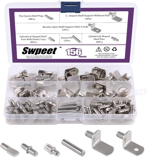 156Pcs Nickel Plated Shelf Support Pins - 6 Styles Home Organization Solution - Picture 3 of 9