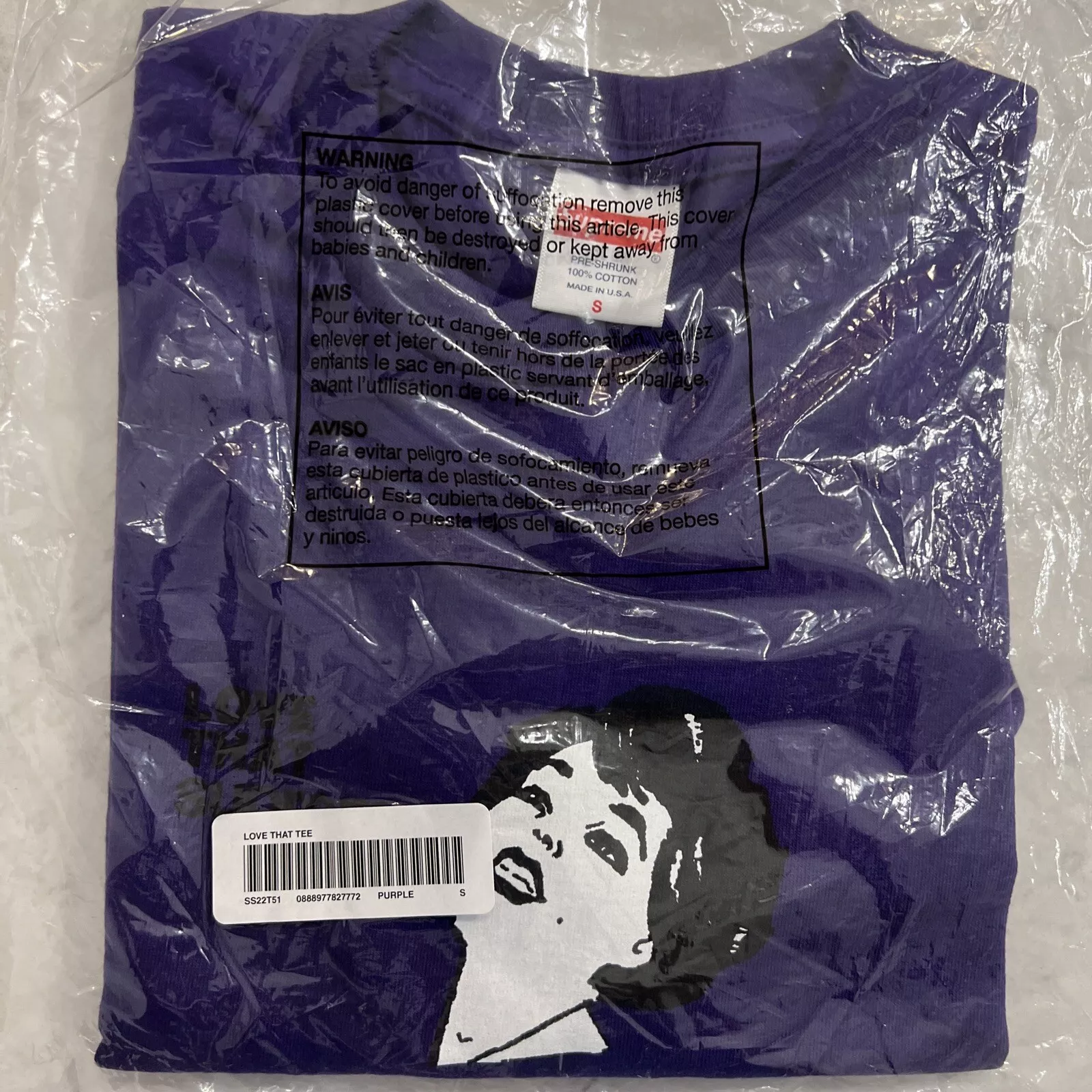 Tee violet Supreme Love That SS22 taille Petit neuf étiquettes scellées expédié maintenant boîte camp