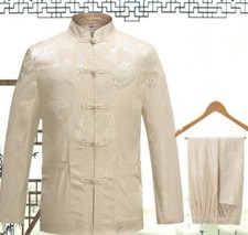 Mens Chinese ethnic style Tang Suit Coat clothing casual Kung Fu Tai Chi 2PCS