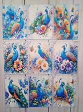9 Peacocks Handmade Journal Cards Scrapbooks Junk Journals Crafts Planners