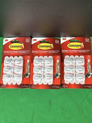 3 Pack Command Mini Wall Hooks - 6 Hooks & 8 Strips EACH - White