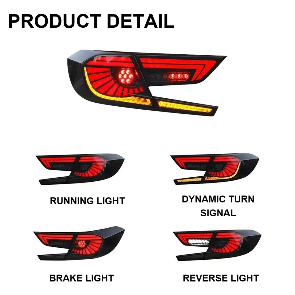 Smoked LED Tail Lights Fits 2018-2022 Honda Accord Sedan Rear Lights Sequential - Image 3 of 4