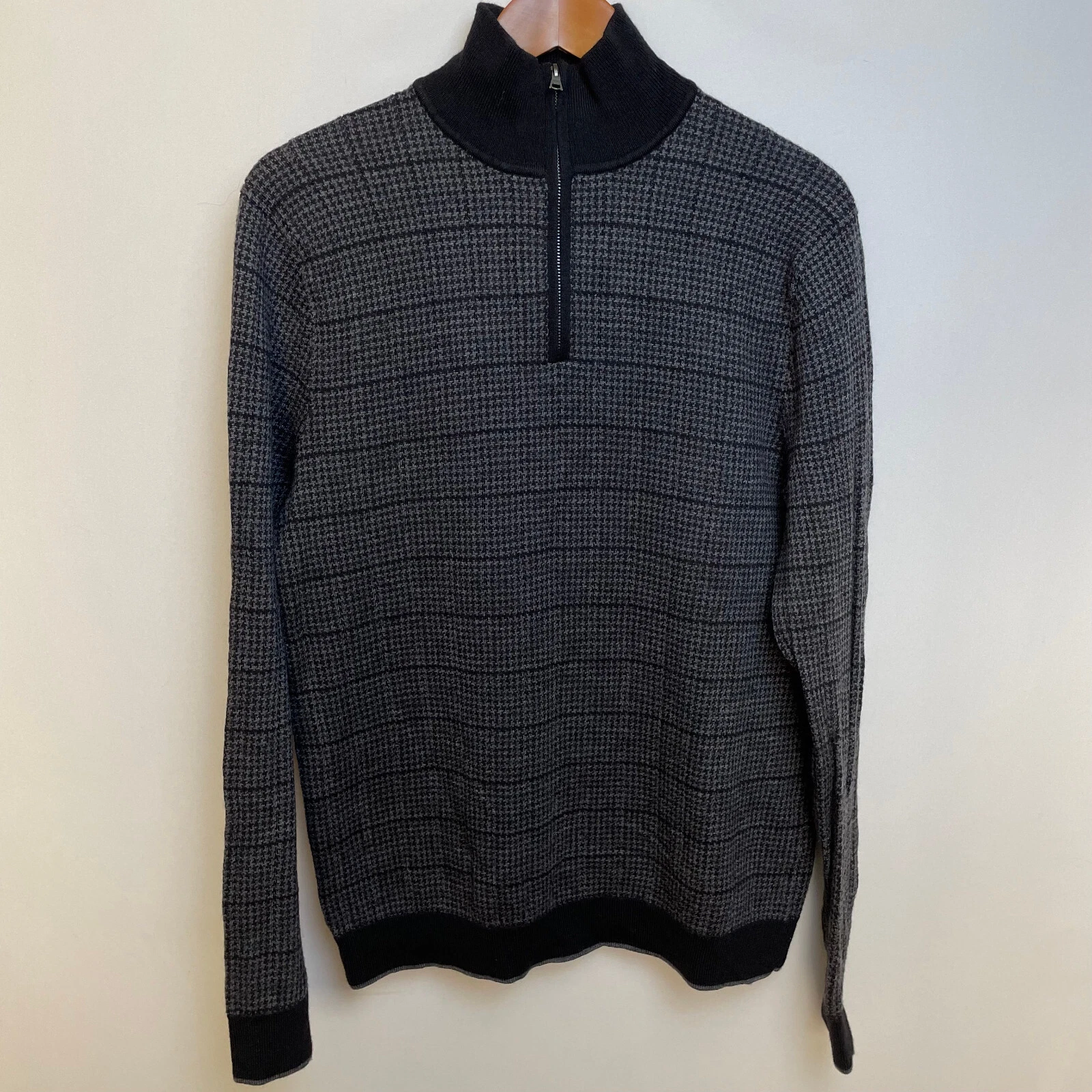 Banana Republic Mens Merino Wool Pullover Sweater Size L Black Gray Academia
