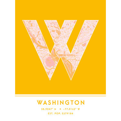 Washington USA Stadtplan Typografie ungerahmter Wandkunstdruck 18 x 24 Zoll
