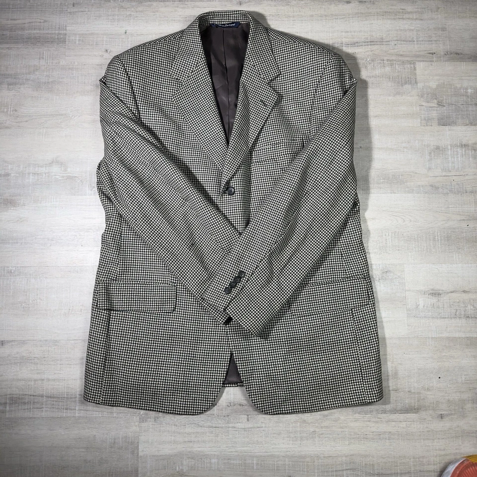 Paul Fredrick Mens Blazer Houndstooth 42R Tweed Casual Business 3 Button Wool - Image 3 of 4