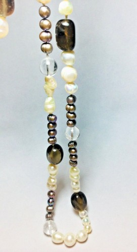 Collana di perle Barocche, quarzo Fumé e cristallo di rocca. Lunga cm. 130 - Foto 3 di 3