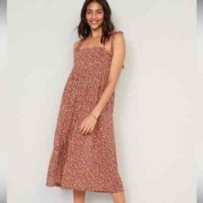 Old Navy  Floral print  Midi Swing Dress Sz  M  Beachy Sundress Travel Peasant