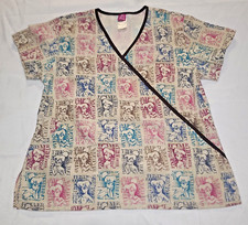 Disney Tinkerbell Tink Women  s Medical Scrub Top Sz Medium Short Sleeve Pockets