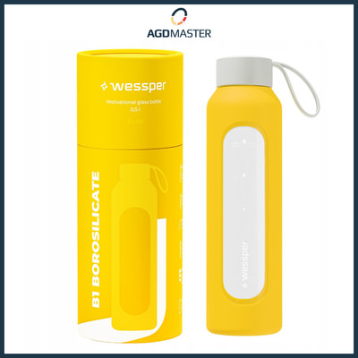 Trinkflasche Glas Wessper, BPA-Frei, Borosilikatglas Schutzhülle 500ml Gelb