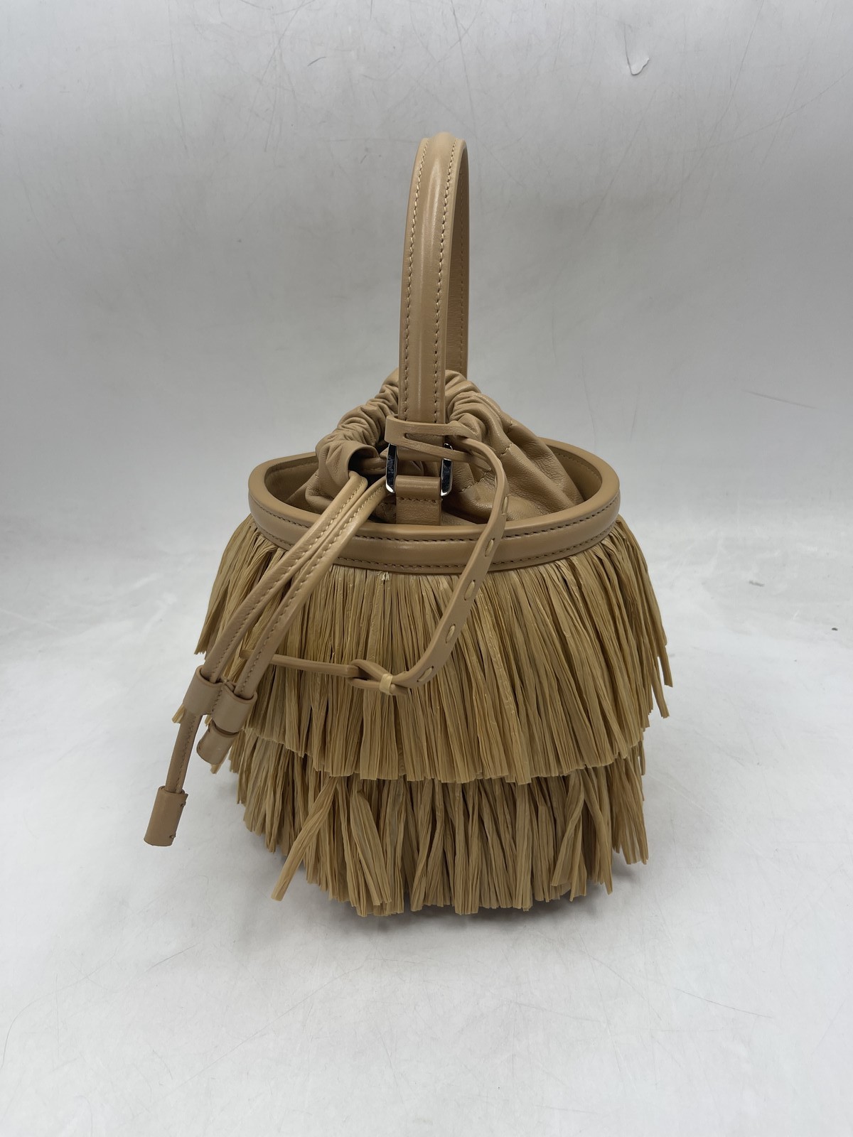 Michael Kors Women's Ischia Mini Leather & Fringe Bucket Bag Natural / Peanut thumbnail 2