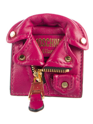 Rare Moschino Couture Nappa Leather Biker Bag Necklace Keychain AirPod Holder 12