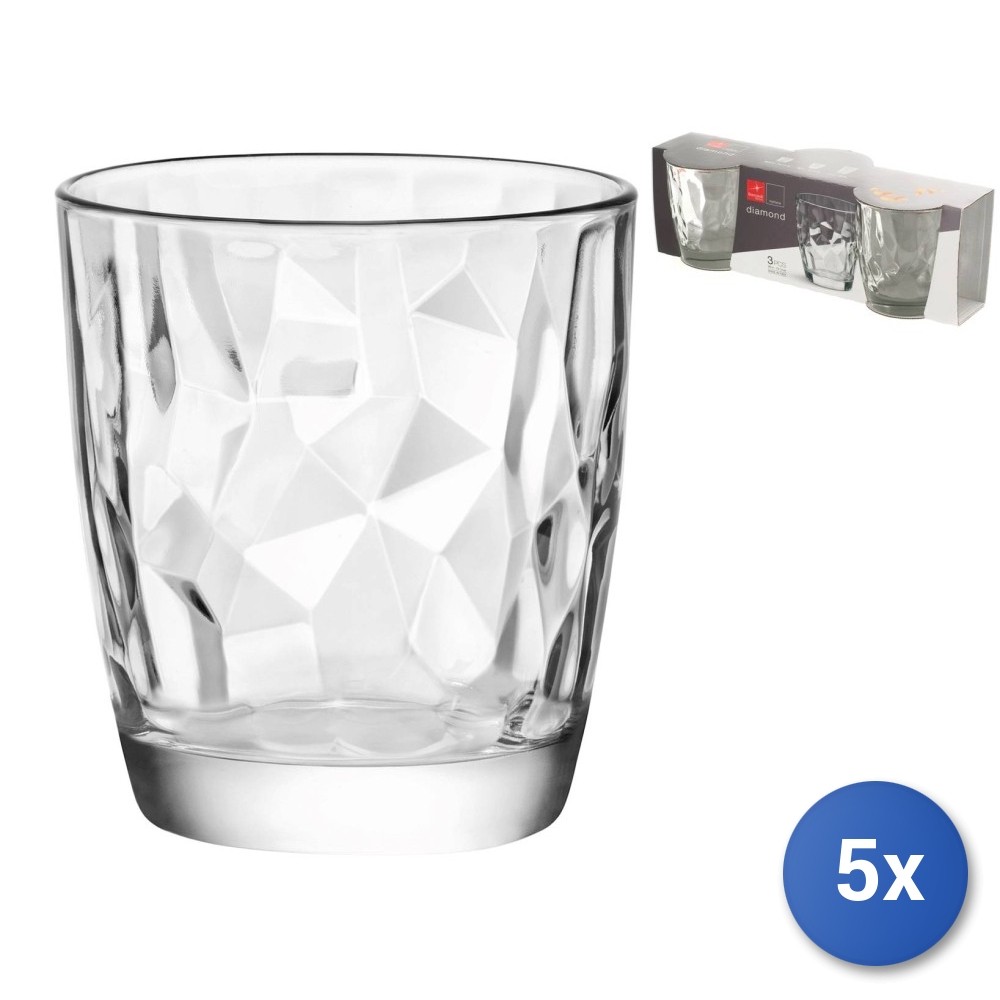 5X Packs 3 Glasses In Transparent Diamond Dof 39Cl Bormioli Rocco
