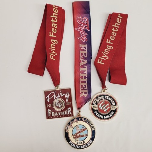 Flying Feather Four Miler Thanksgiving Race Medals 2013 2014 2015 Set of 3