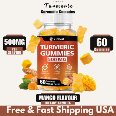 Turmeric Curcumin Gummies 500mg Ginger Black Pepper Mango 60ct High Absorption