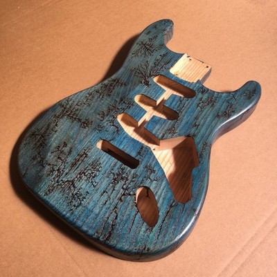 Carved Blue Ash Body ST Electric Guitar for Strat Replace DIY Unfinished