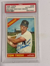 1966 topps # 205 Tom Tresh DEC-2008 Yankees tigers PSA DNA Autographed Signed AU