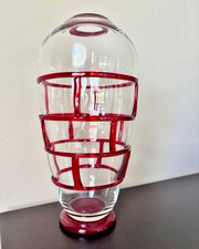 Signed "La Murrina" MURANO Glass Sculptural Vase, Red Overlay Lattice, 13.5  