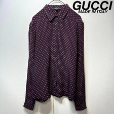 GUCCI Silk Flare Dress Shirt Black Pink Dot Designed by Tom Ford Size 40