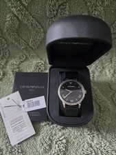 Emporio Armani AR1611 Mens Watch Black Dial Leather Strap original box 