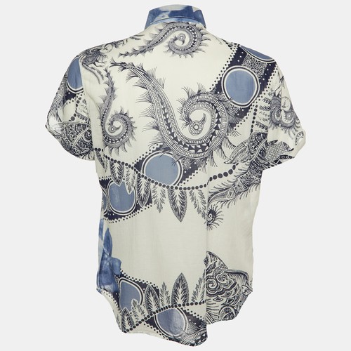 Camicia Class by Roberto Cavalli bianca/blu in cotone stampato manica corta XXL - Foto 2 di 5