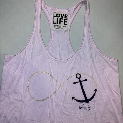Peace Love Word I Am Love Life Pink Tank Top Large Women s
