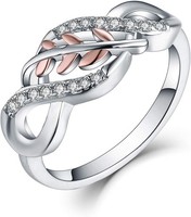 Damen Ring 925 Sterling Silber Infinity Blatt Herz Schliff Zirkonia RoséGold