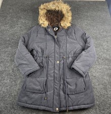 Womens Size M Parka Jacket Hooded Removable Faux Fur Trim Fleece Lined Gray