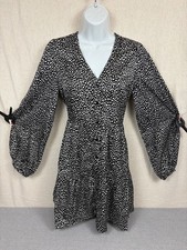 In The Style Womens Tiered Smock Dress UK 8 Black Button Through Long Sleeve