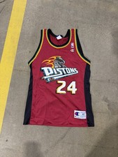 Vintage Detroit Pistons Champion Jersey Mens 40 Mateen Cleaves Retro Logo Horse