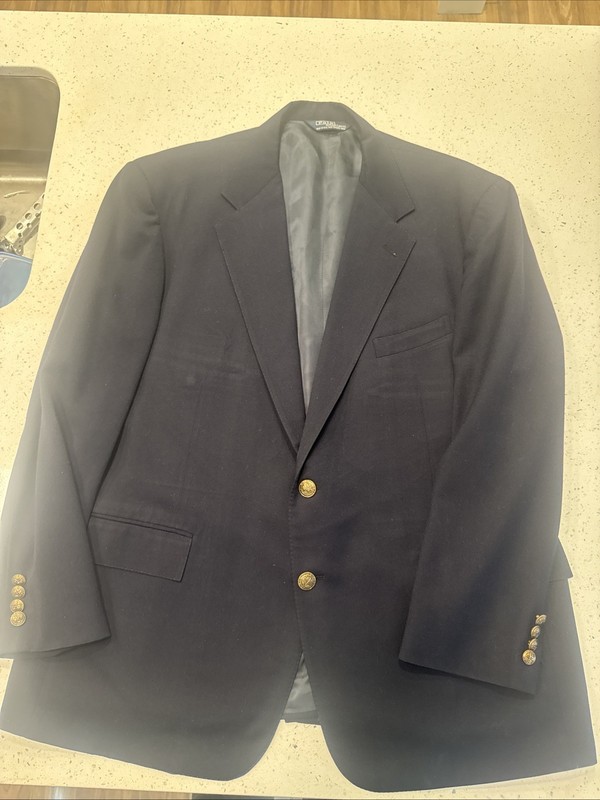 VTG Polo Ralph Lauren Blazer Mens 46r Navy Wool Jacket Made In USA Gold Buttons