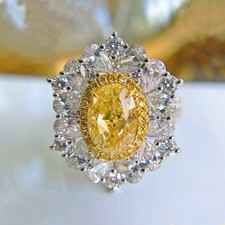 New Flower Style Yellow Citrine White Topaz Gems Women Silver Ring Adjustable