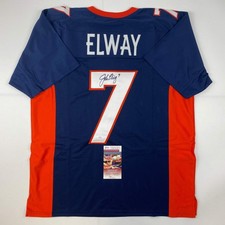 Autographed/Signed John Elway Denver Blue Football Jersey JSA COA Auto