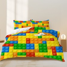 3pcs Funny Dot Building Blocks Comforter Set Colorful Bricks Thin Bedding