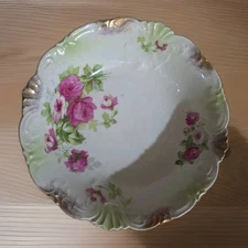 Antique RS Prussia Germany Handpainted Porcelain Serving Bowl 24k Gold 11"