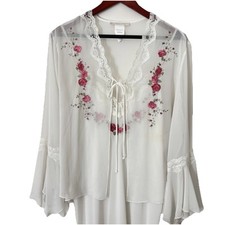 Women  s Ivory Nightgown  Robe Lingerie Set SZ L- New w/Tags California Dynasty