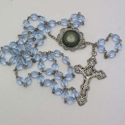 Vintage Blue Crystal Bead Lourdes Holy Water Rosary