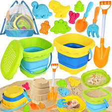 SpringFlower Beach Sand Toys for Kids, Sand Toys with 2 Collapsible Beach Bucket