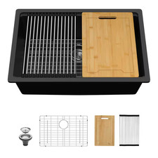 28 In. Undermount Single Bowl Workstation Black Quartz Composite Kitchen Sink ro
