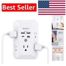 Smart Charging USB Surge Protector - 5 Outlet Extender & 4 USB Ports with 1800J
