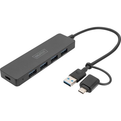 Digitus USB 3.0 Hub 4-Port Slim Line, USB-Hub, schwarz