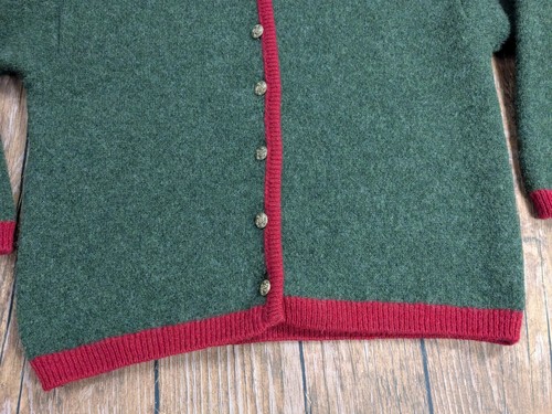 Vintage Equorian Hand Knit Cardigan 100% Shetland Wool Green Floral Womens Large - Picture 3 of 14
