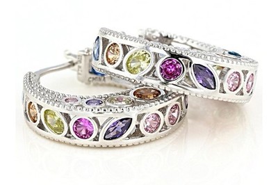 Bella Luce Sterling Silver Multicolor Semi Precious Gemstone Hoop Earrings