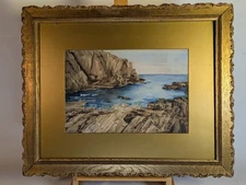 Antique Painting Maine Watercolor York Ogunquit Landscape Bald Head Cliff Shore